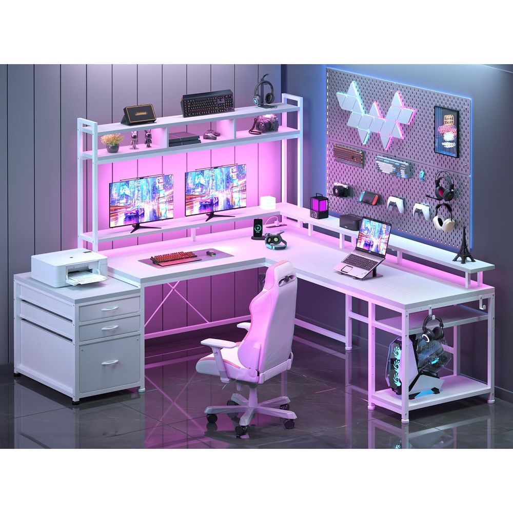 Desk Setup Dual Monitor - Meja Kerja Bentuk L 104-inci untuk