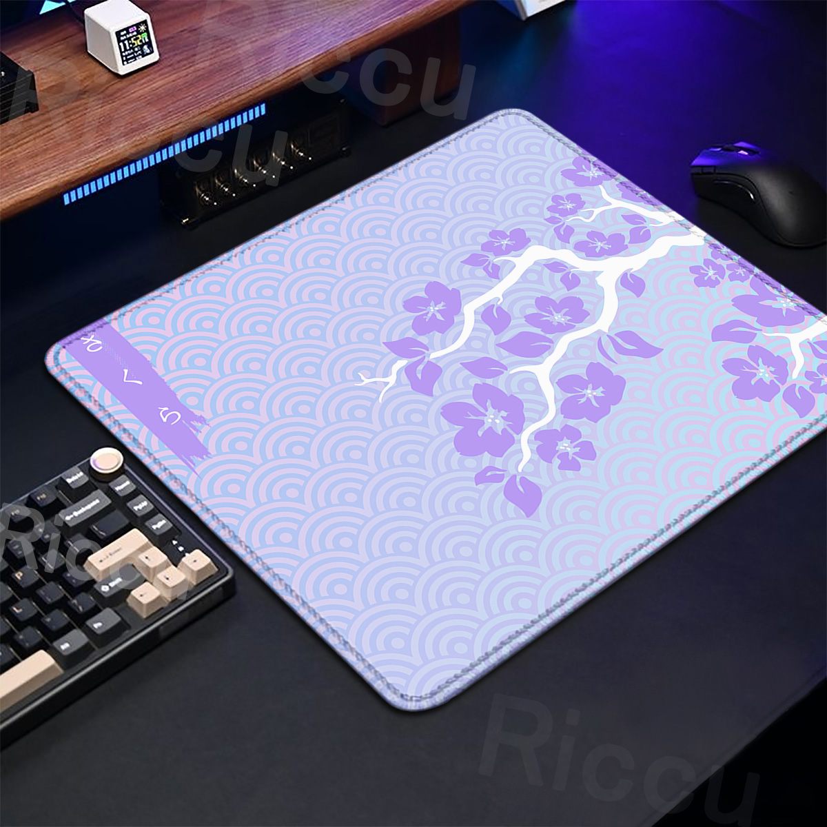 Korean Desk Setup - Alas Mouse Gaming Sakura ungu, karpet