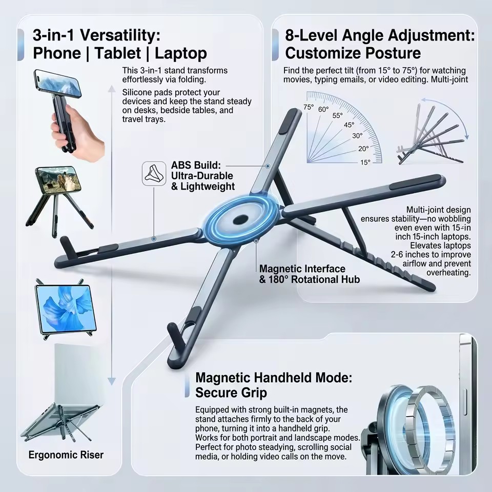 Desk Setup Stand - Penyangga Ponsel Magnetik Portabel & Tongsis