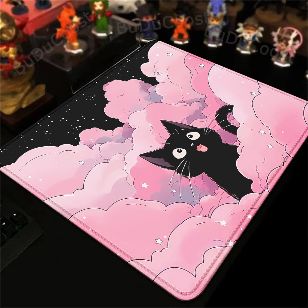 Korean Desk Setup - 18x22cm karpet kecil awan kucing hitam