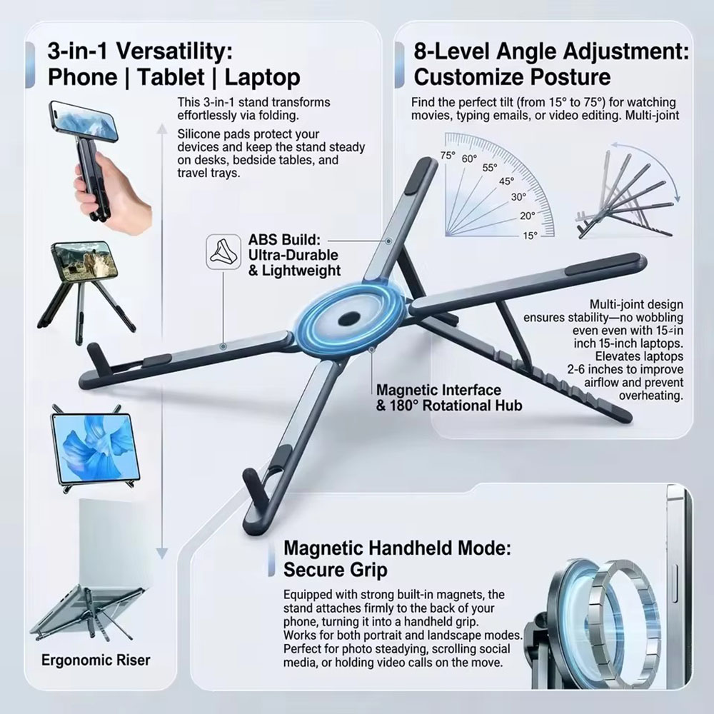 Desk Setup Stand - Penyangga Ponsel Magnetik Portabel & Tongkat
