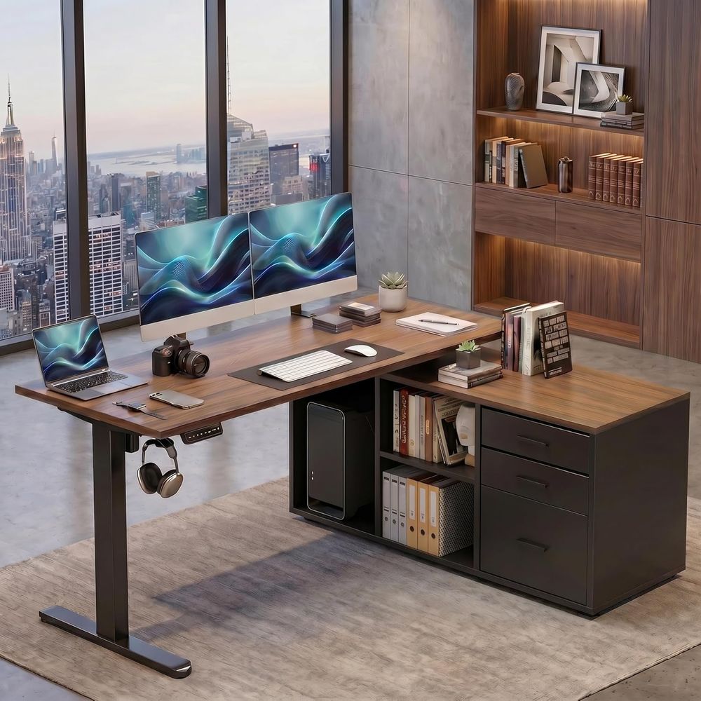Desk Setup Height - Meja Berdiri Bentuk L 55 Inci