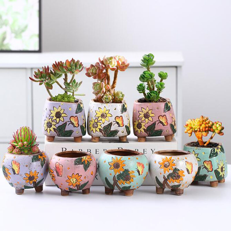 Pot Tanaman Sukulen Pola Bunga - Korean Desk Setup ulasan dan harga