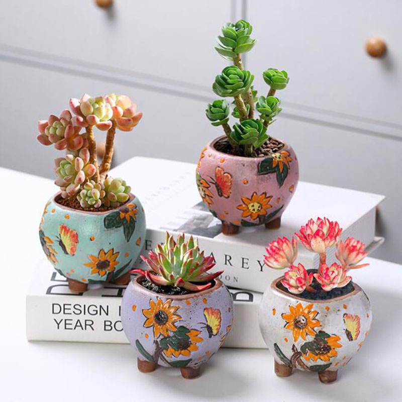 Pot Tanaman Sukulen Pola Bunga - Korean Desk Setup ulasan dan harga