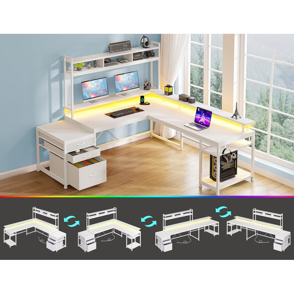 Meja Kerja Bentuk L 104-inci u - Desk Setup Dual Monitor ulasan dan harga