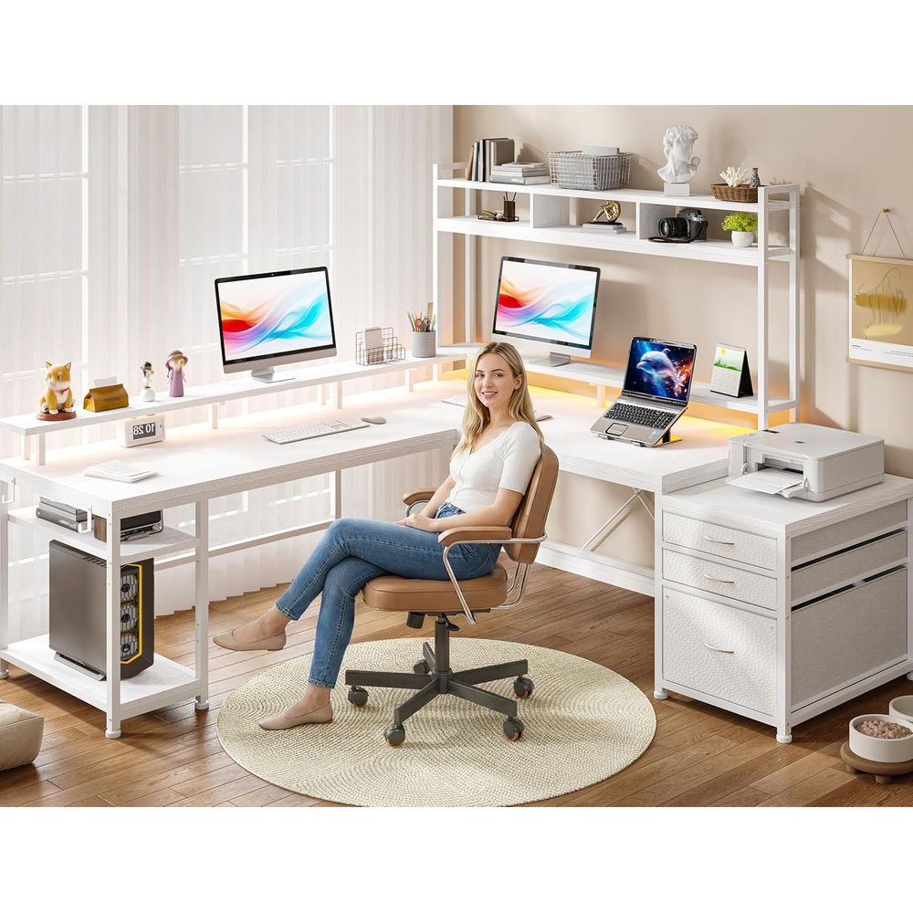 Meja Kerja Bentuk L 104-inci u - Desk Setup Dual Monitor ulasan dan harga