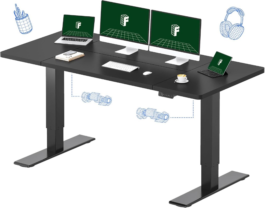 Meja Kerja Elektrik FLEXISPOT, - Desk Setup Dual Monitor ulasan dan harga