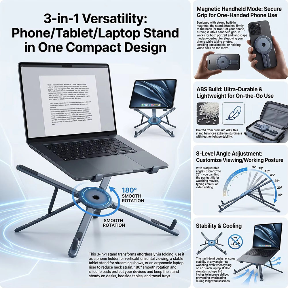 Penyangga Ponsel Magnetik Port - Desk Setup Stand ulasan dan harga