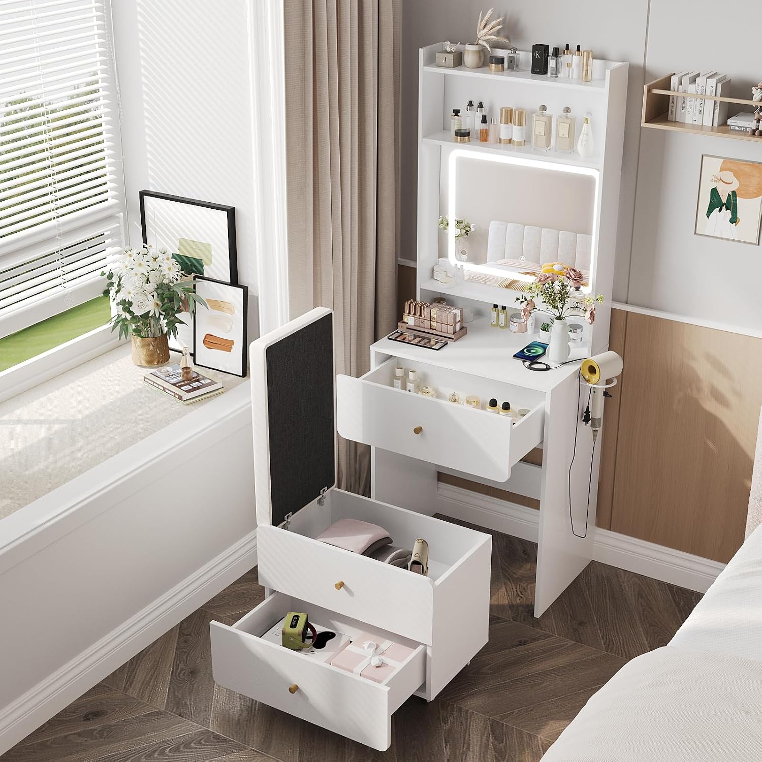 Meja Rias dengan Cermin & Lamp - Desk Setup Bedroom ulasan dan harga