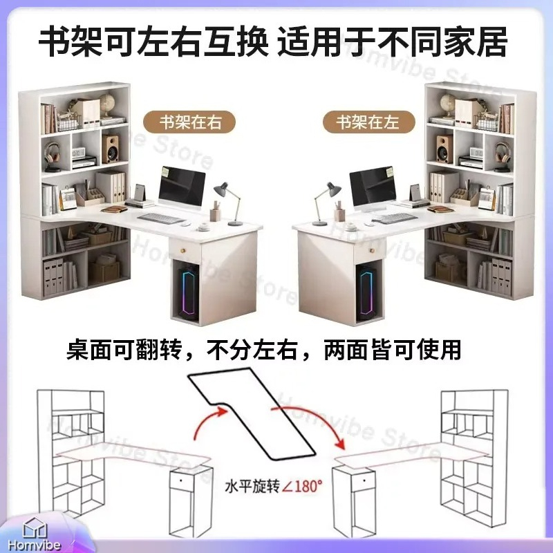 Meja Komputer Bentuk L dengan  - Desk Setup Dual Monitor ulasan dan harga